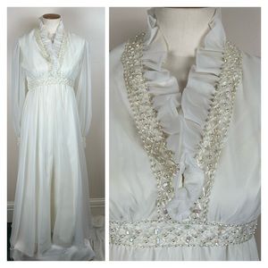70s Boho Wedding Dress Maxi Dress Ruffle Front